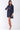 Navy Multicolor Floral Print Long Sleeve Pleated Front V-Neck Loose Mini Dress-1