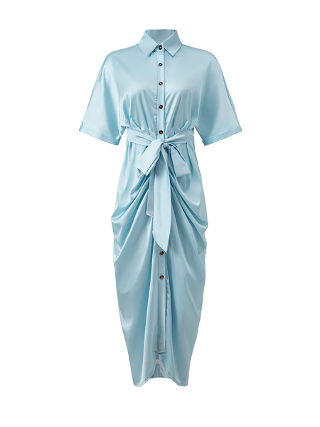 Short Sleeve Tie Waist Shirt Dress