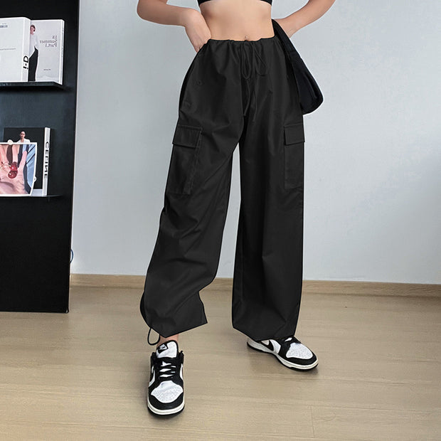 Autumn High-waisted Casual Pants European And American Women's Wide Legs Loose Large Size String Straight Leg Cargo Pants