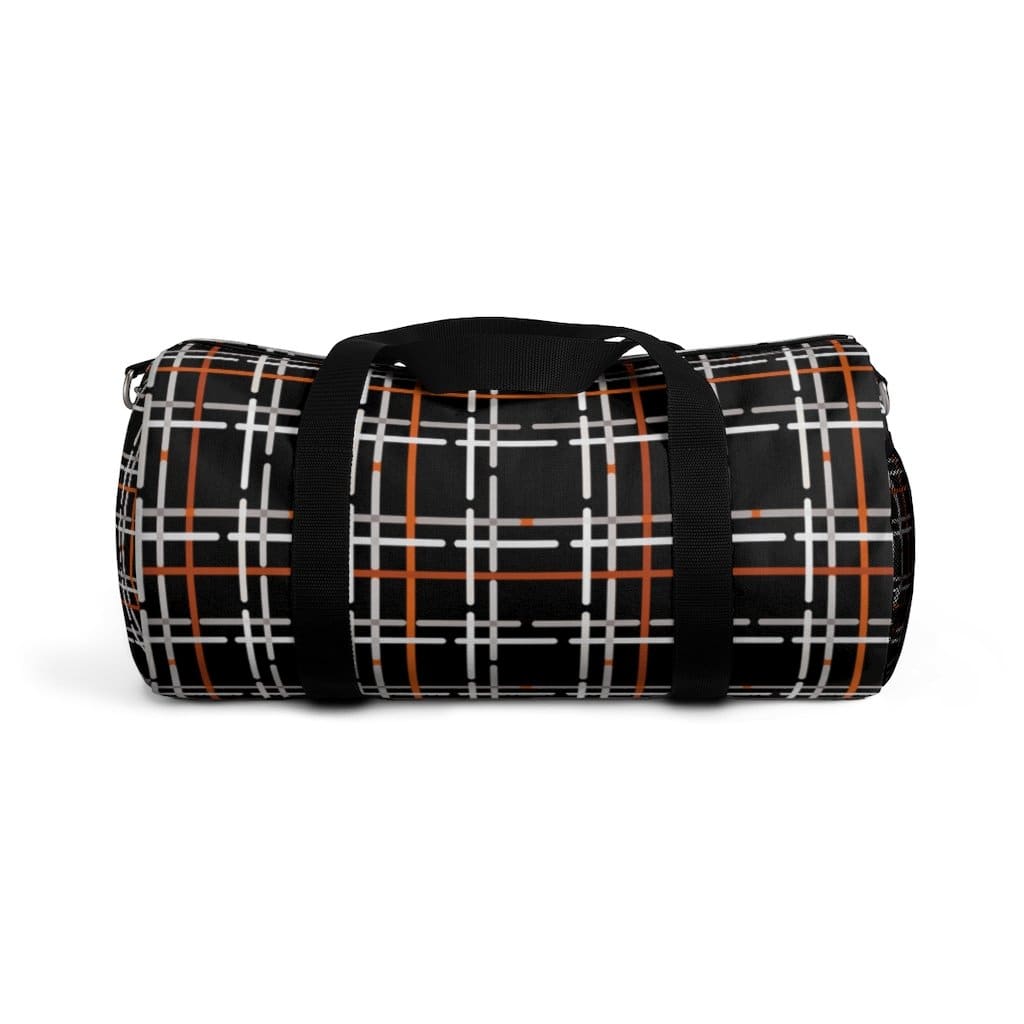 Duffel Bag, Carry on Luggage, Black and Orange Plaid-0