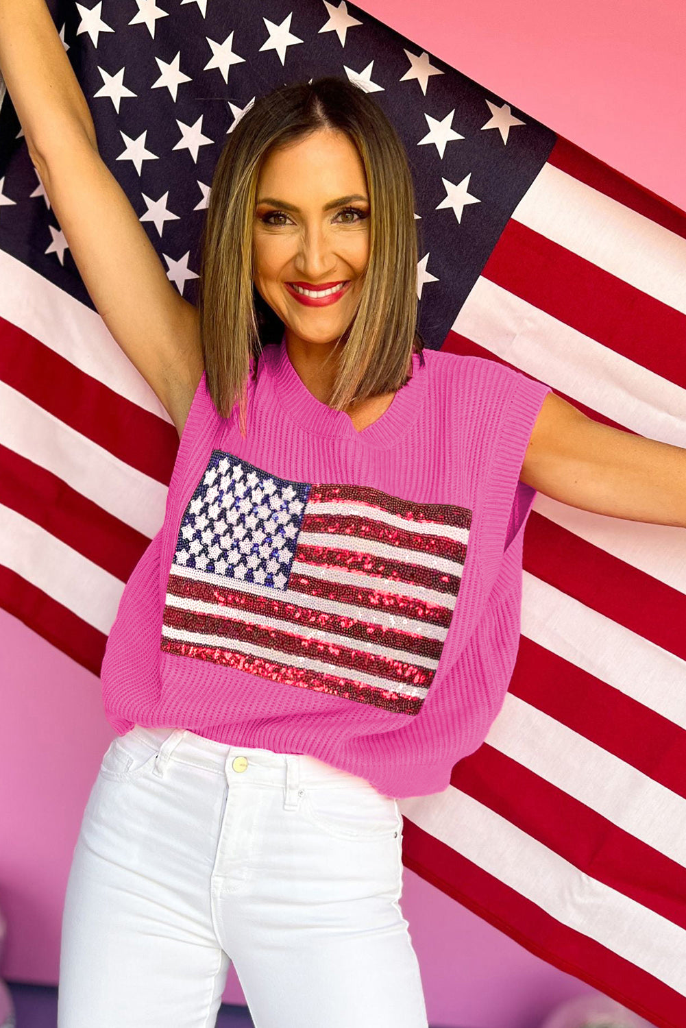 American Flag Knitted Vest - Bonbon Sparkling-1