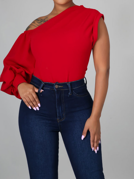 One Shoulder Puff Sleeve Top