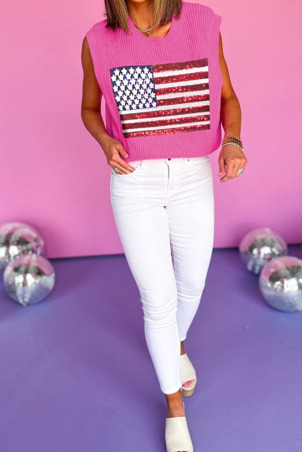 American Flag Knitted Vest - Bonbon Sparkling-3