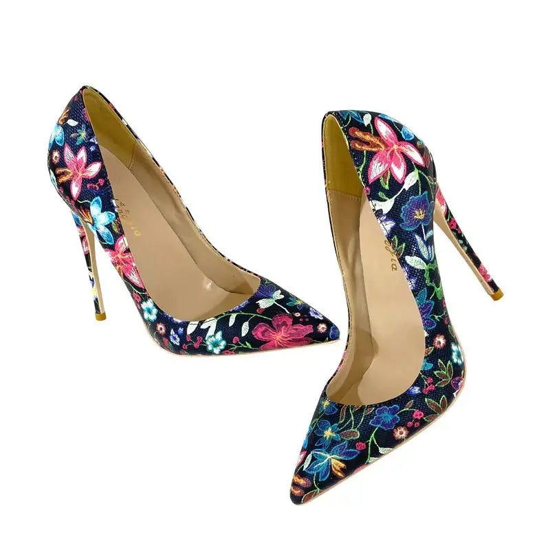 Embroidered Graffiti Stiletto High Heels Shoes-1