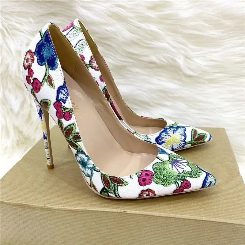 Embroidery Graffiti Party Shoes Stiletto High Heels-4