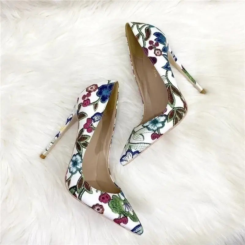 Embroidery Graffiti Party Shoes Stiletto High Heels-6