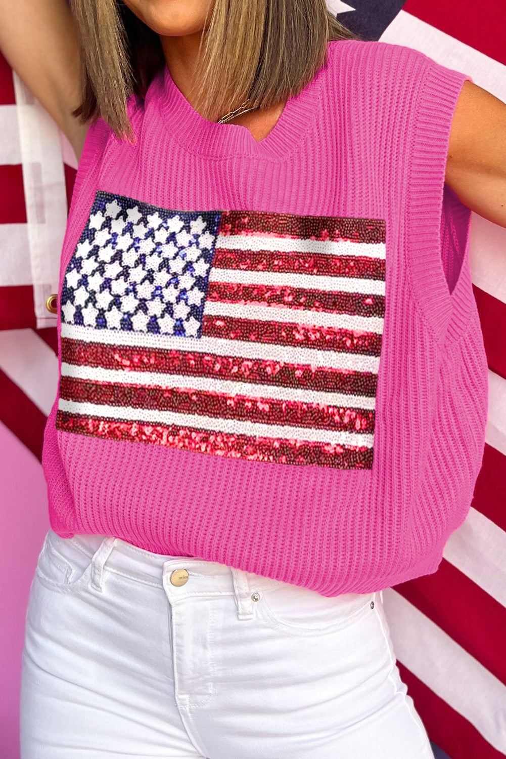 American Flag Knitted Vest - Bonbon Sparkling-2