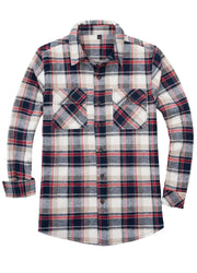 10.6oz Mens Heavy Flannel Shirts,Double Brushed Cotton-Red Blue Plaid-1