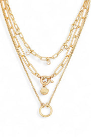 Double Chain Crystal Circle Charm Layered Necklace-0