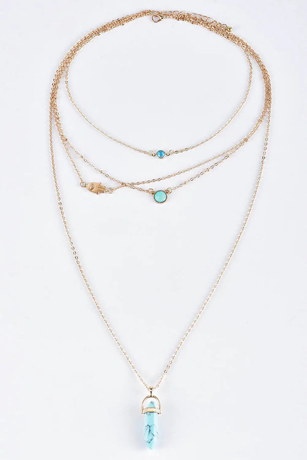Gold Turquoise Gemstone Pendant Multi-Layered Necklace-2