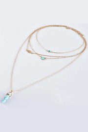 Gold Turquoise Gemstone Pendant Multi-Layered Necklace-3