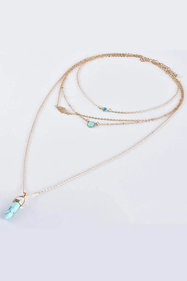 Gold Turquoise Gemstone Pendant Multi-Layered Necklace-3