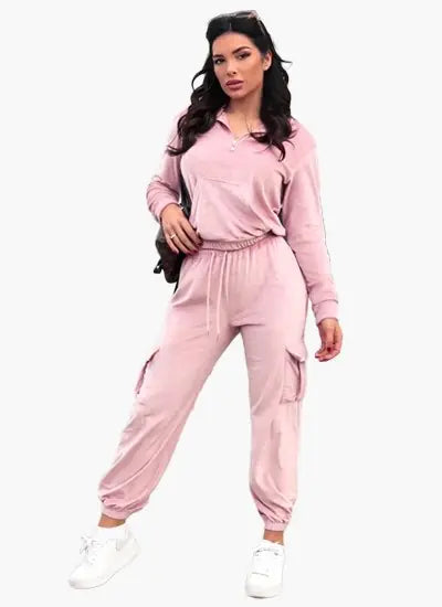 Women Loungewear Crew Neck Jogger Lounge Set Pink