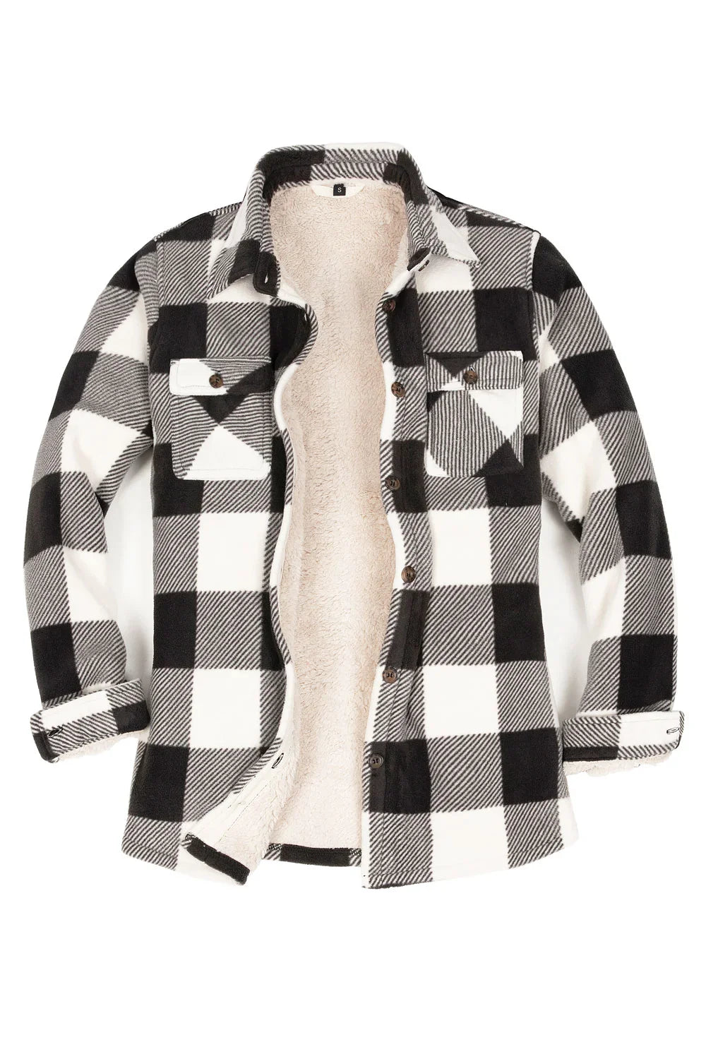 Women's Sherpa Lined Throughout Shirt Jacket Button Up Plaid Jacket-12