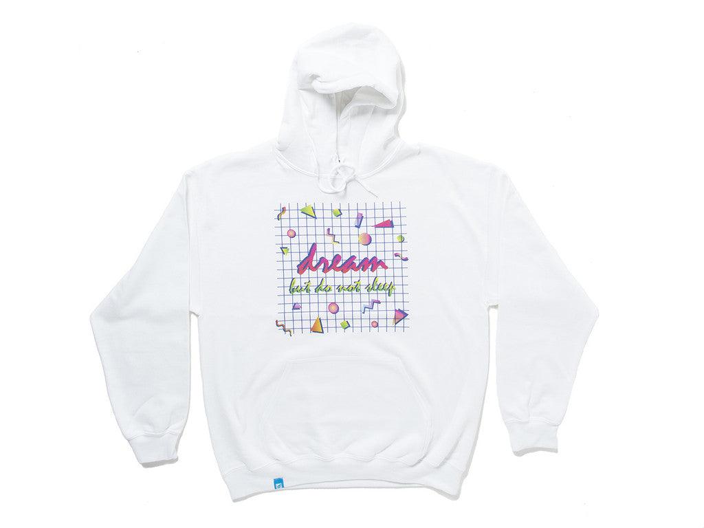 90s Grid Design Printed On A White Cotton Hoodie-3