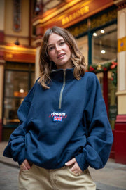 1-4 Zip Sweatshirt In Navy With Dream Sports Embroidery-0