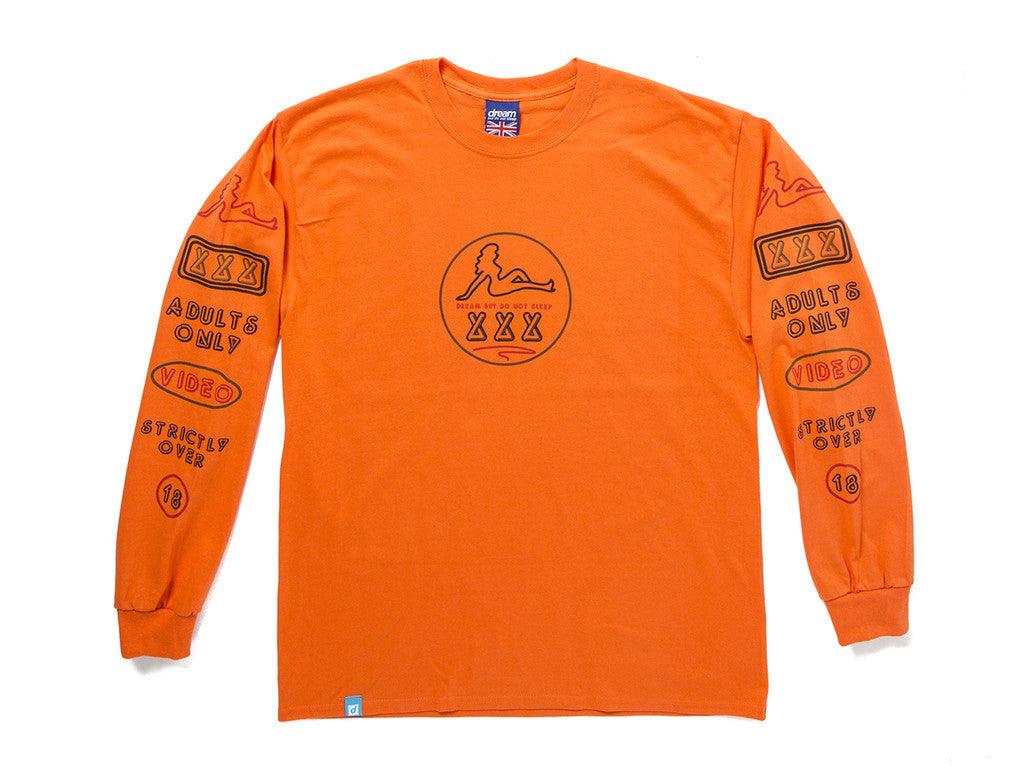 Adults Only' Design On Orange Long Sleeved T-shirt-5