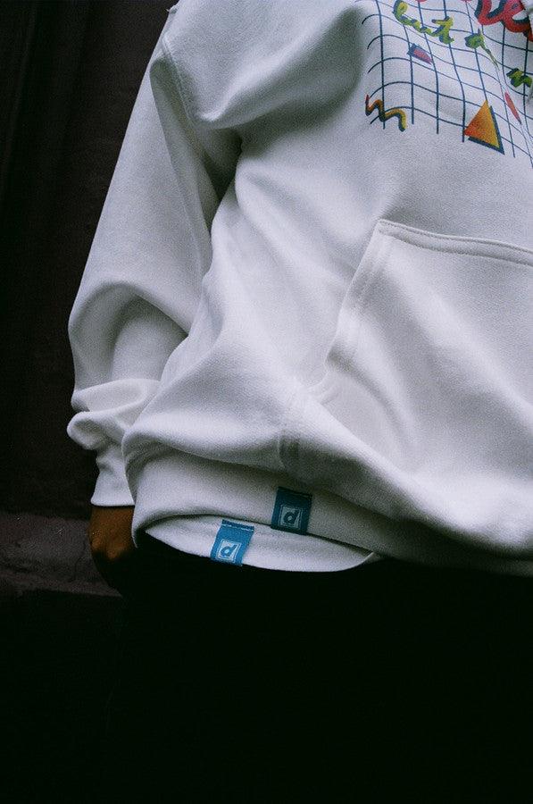 90s Grid Design Printed On A White Cotton Hoodie-2