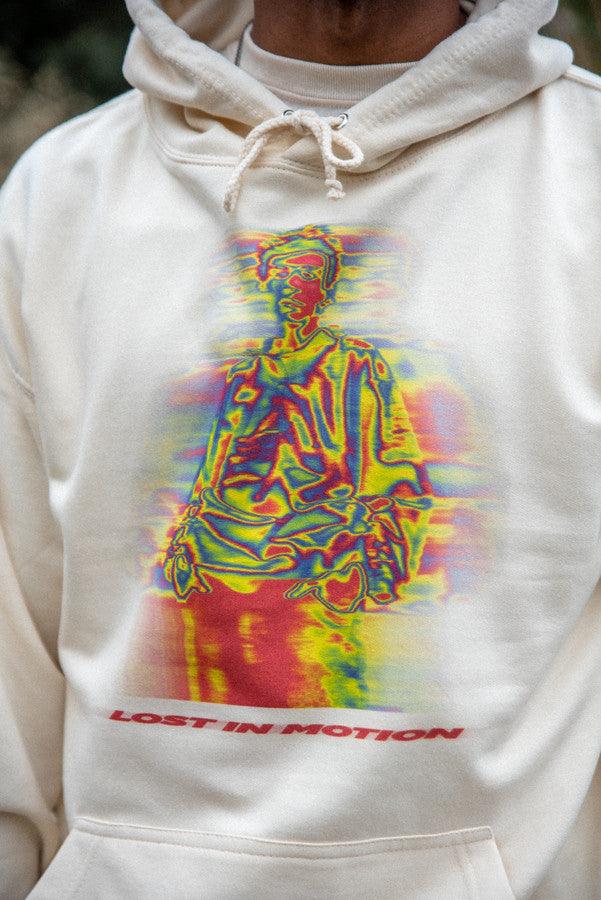 Hoodie in Neutral With Lost In Motion Infrared Print-2