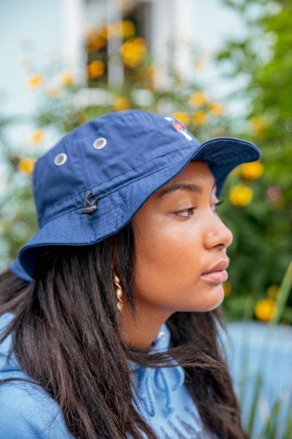 Bucket Hat In Navy With Embroidered Bro Shroom-4