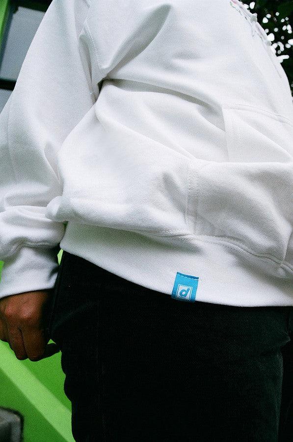 90s Logo Design On White Hoodie-3