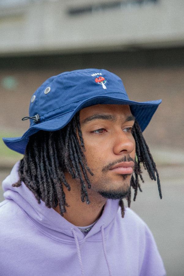 Bucket Hat In Navy With Embroidered Bro Shroom-1