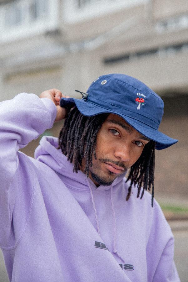 Bucket Hat In Navy With Embroidered Bro Shroom-0
