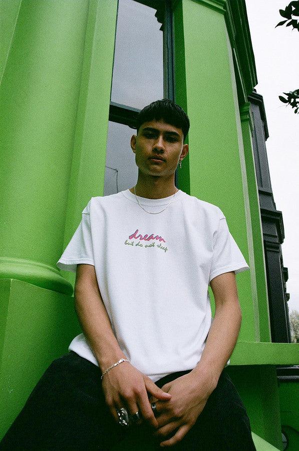 90s Logo Design On White Short Sleeved T-shirt-1