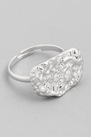 Silver Hammered Metallic Stone Ring-1