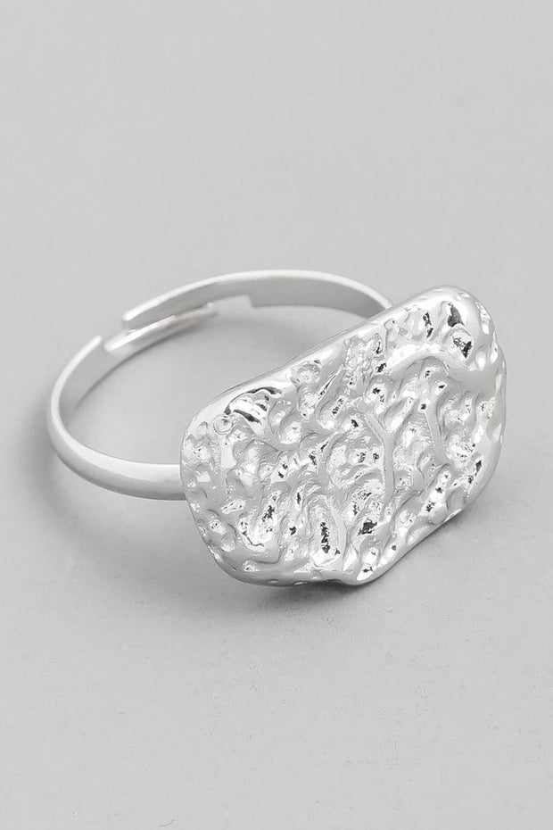 Silver Hammered Metallic Stone Ring-1