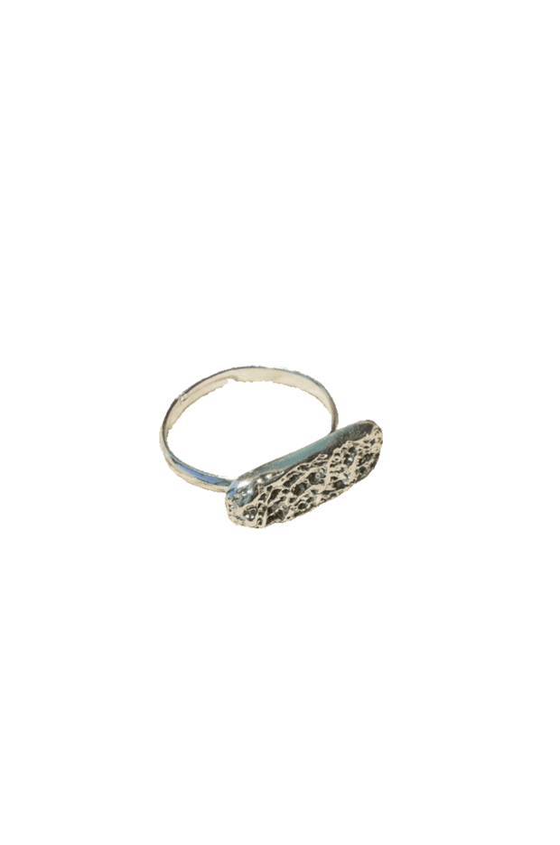 Silver Hammered Metallic Stone Ring-0