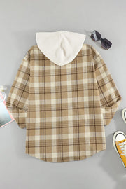 Khaki Plaid Shirt Hooded Jacket-5
