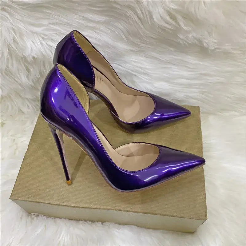 Lacquer Leather Side Air High Heels Stiletto Shoes-11