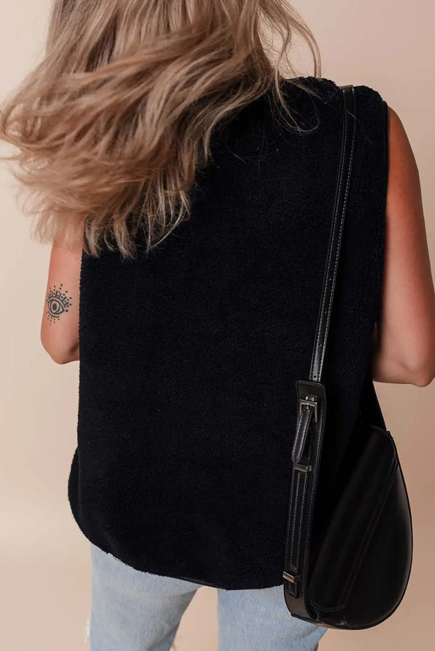 Leather Contrast Fleece Vest-1