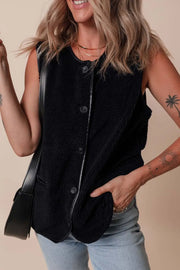 Leather Contrast Fleece Vest-4