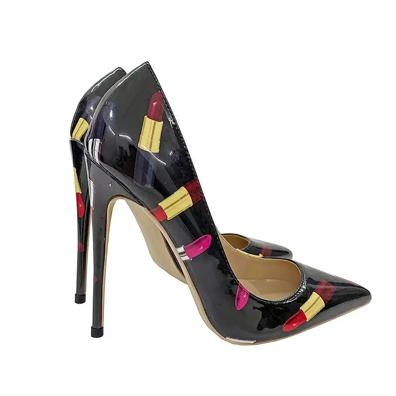 Lipstick Graffiti Stiletto High Heels Shoes-0