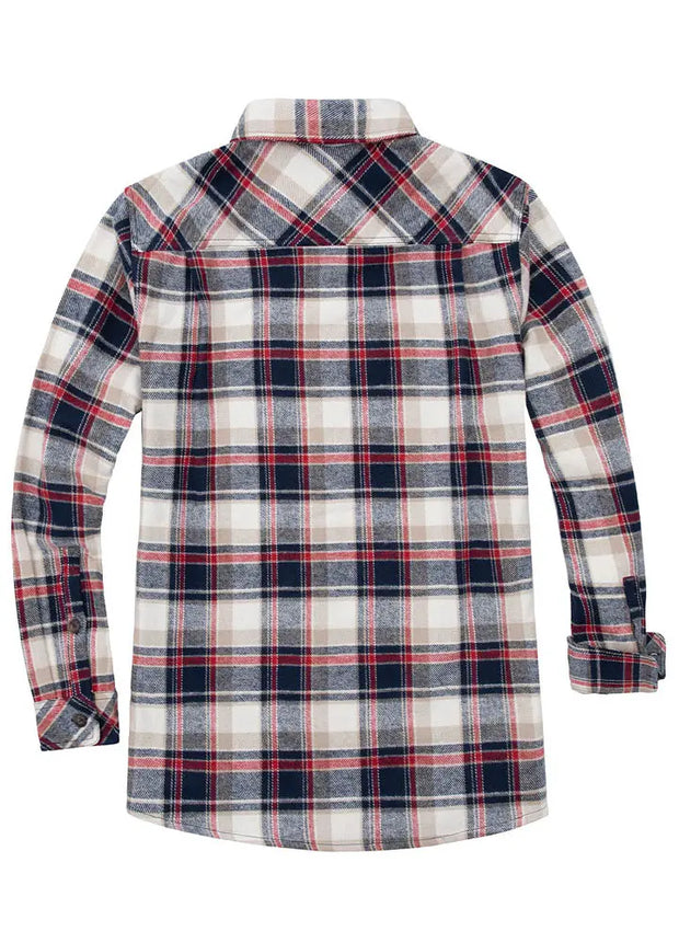 10.6oz Mens Heavy Flannel Shirts,Double Brushed Cotton-Red Blue Plaid-2