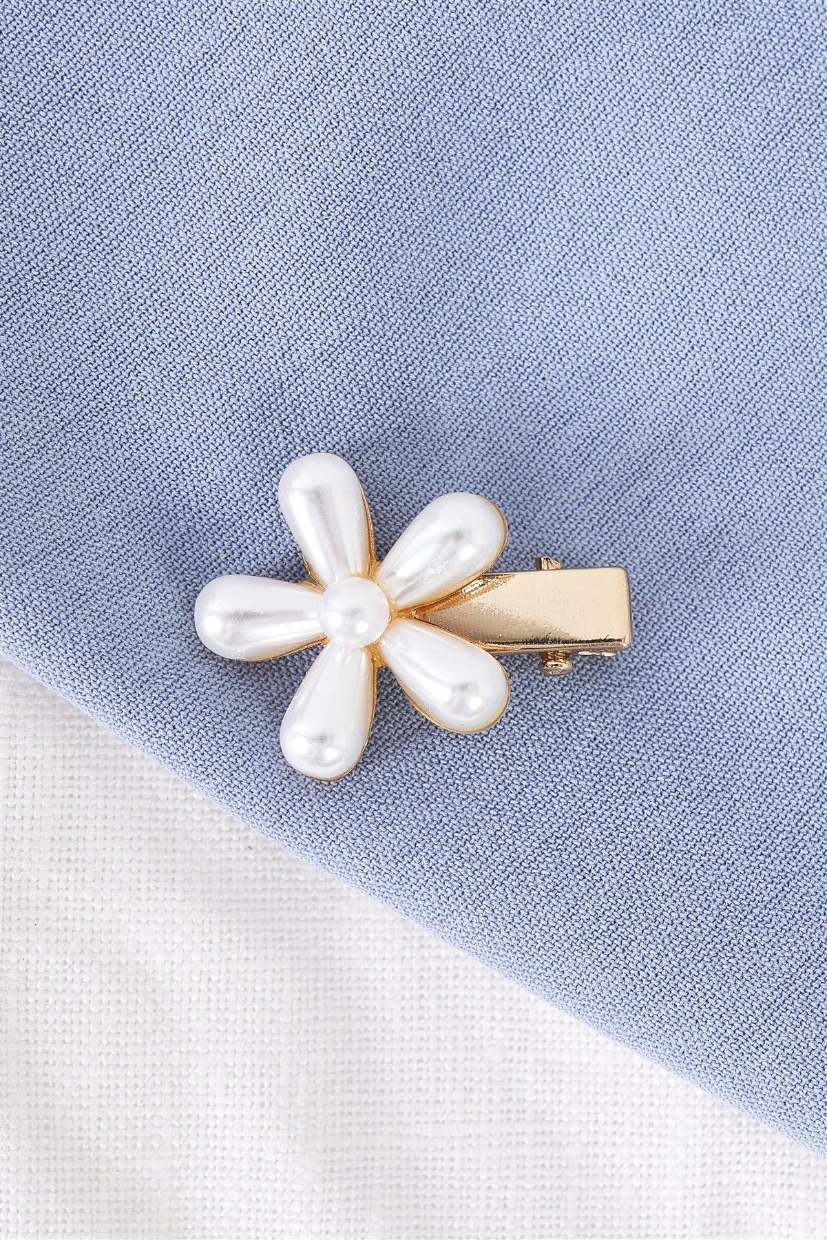 3pcs Small Gold Pearl Flower Alligator Hair Clip-0