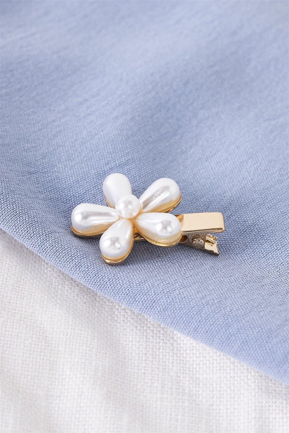 3pcs Small Gold Pearl Flower Alligator Hair Clip-1