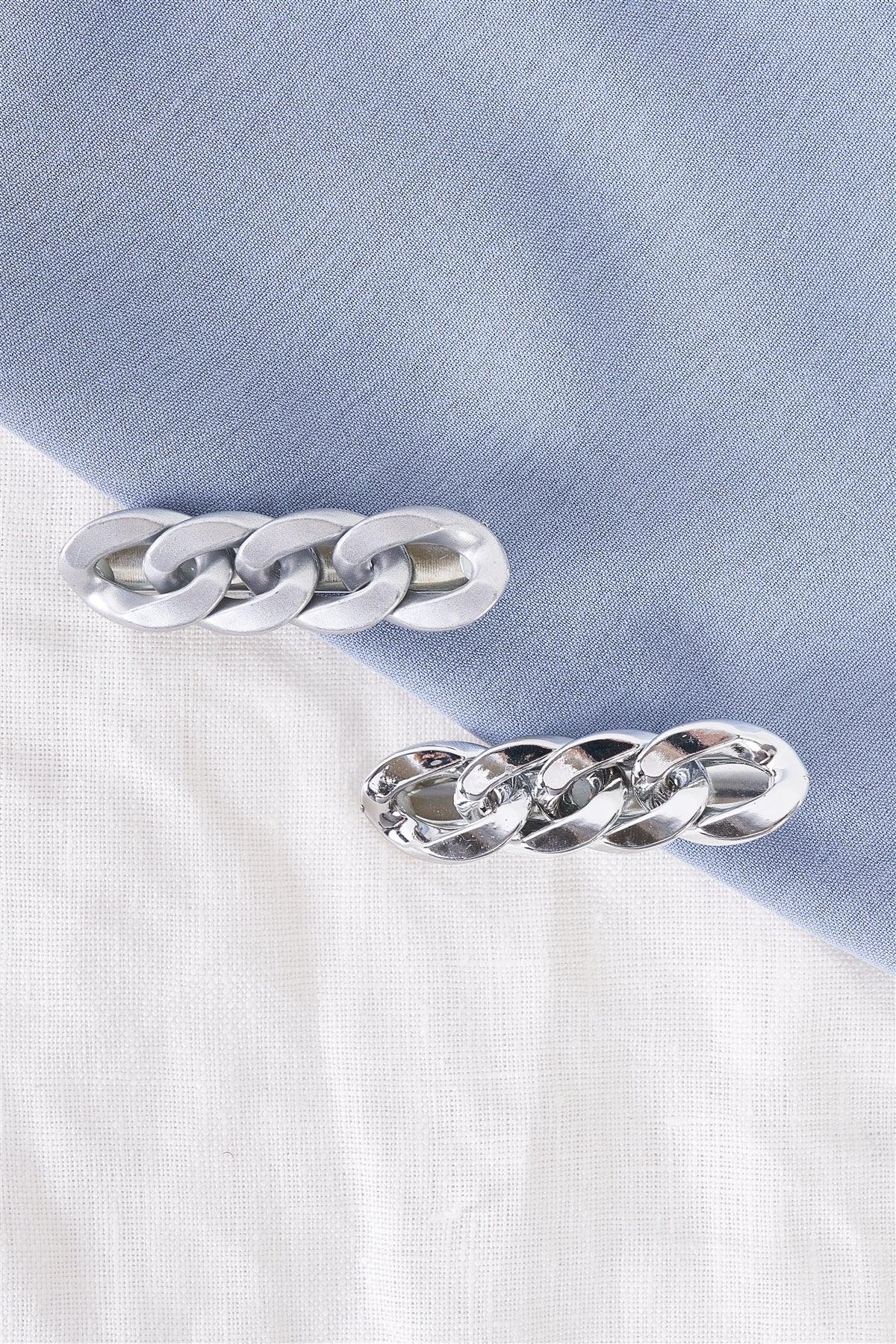 3pcs Glossy Metallic Silver Chain Link Alligator Hair Clip-1