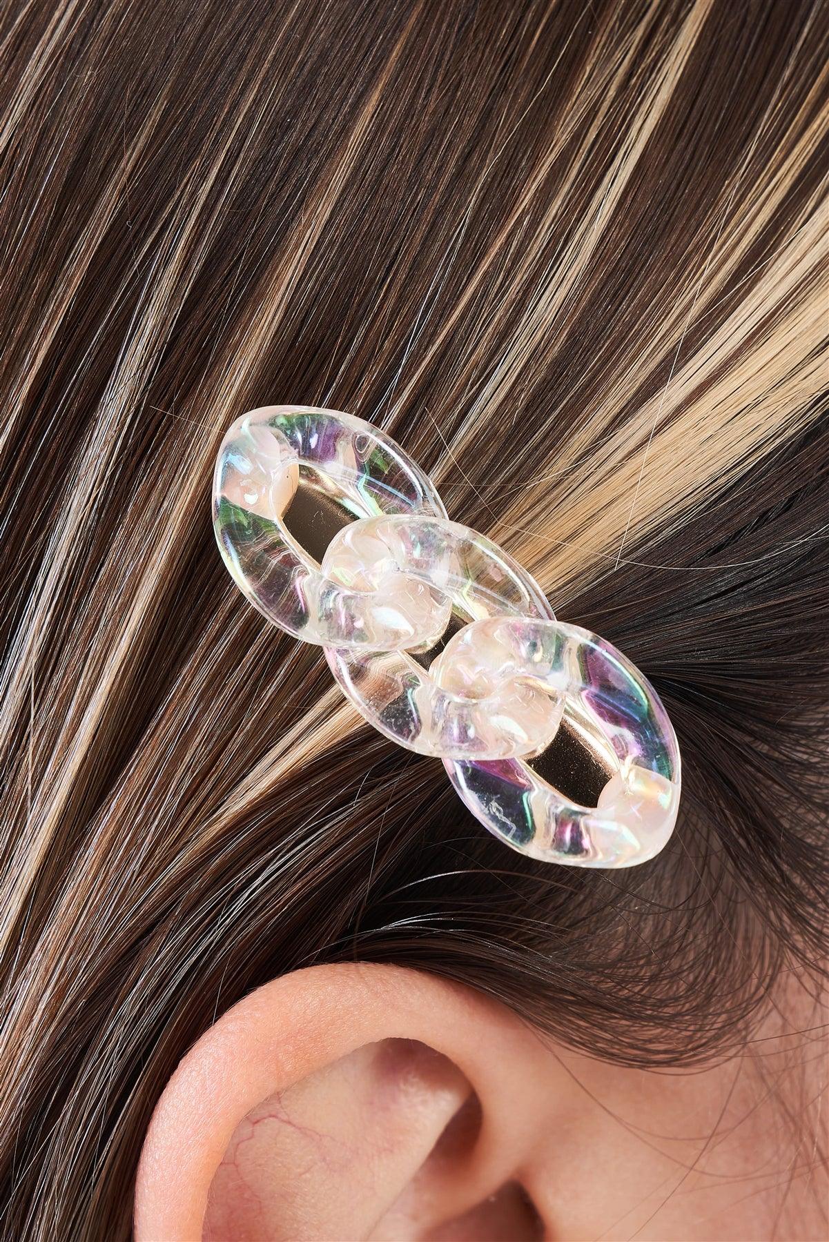 3pcs Clear Iridescent Chain Link Alligator Hair Clip-1