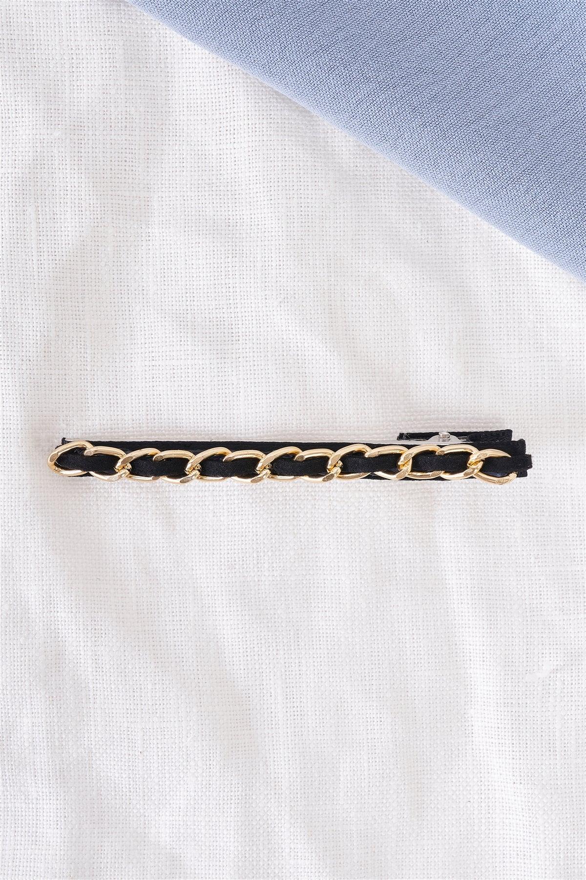 3pcs Black Velvet & Gold Chain Large Alligator Hair Clip-1