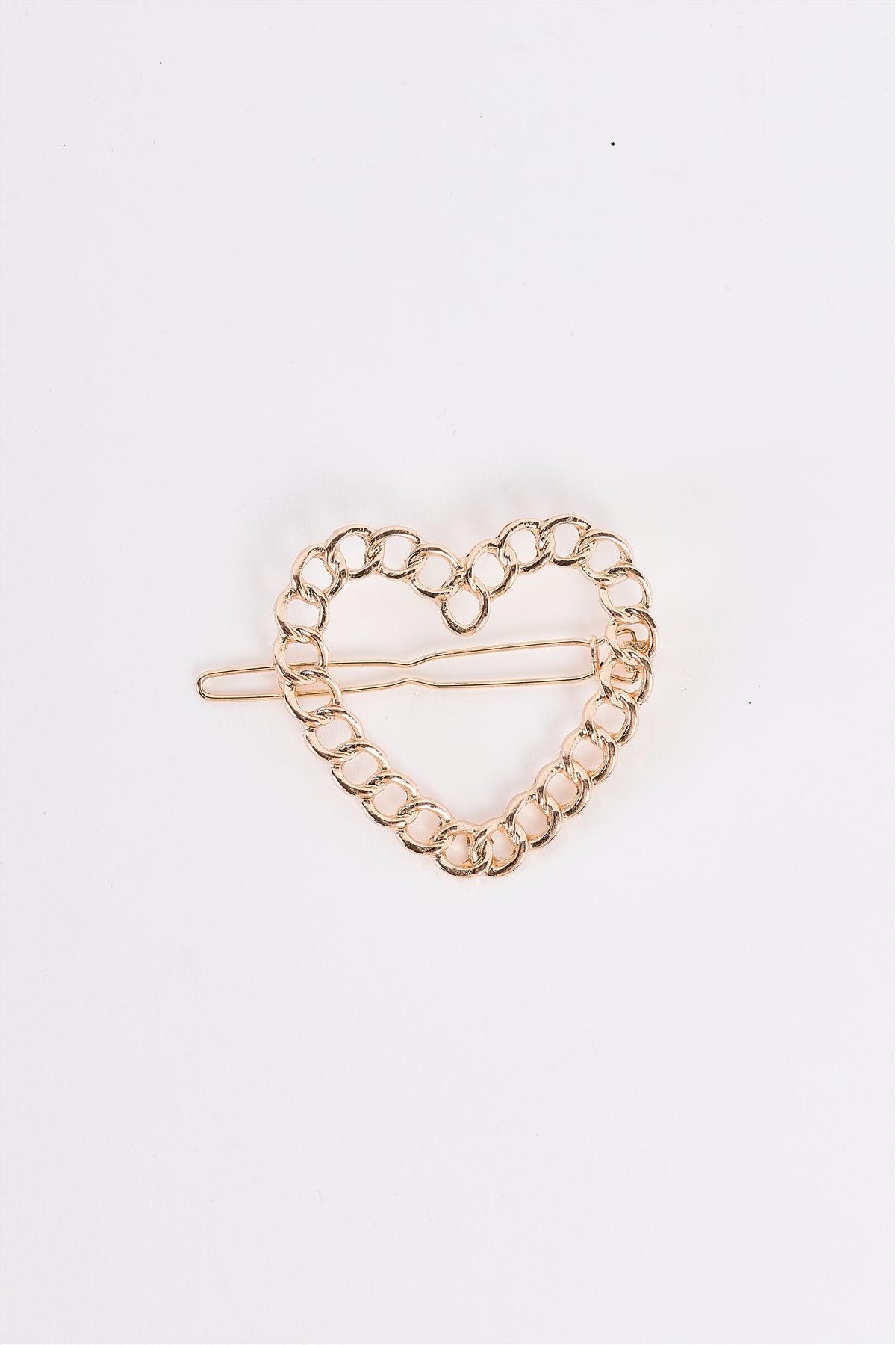 3pcs Gold Heart Chain Link Back Closure Hair Clip-1