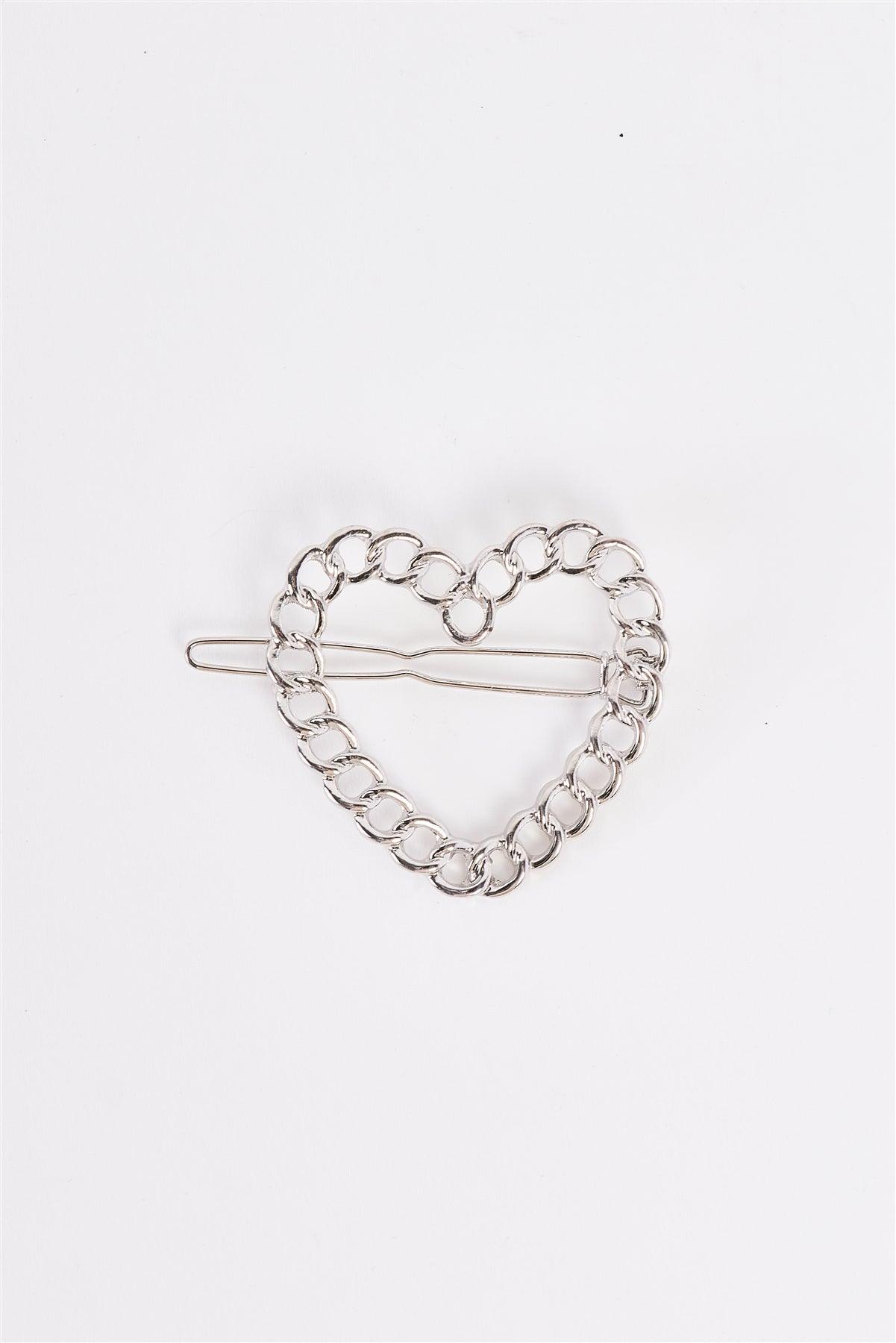 3pcs Silver Heart Chain Link Back Closure Hair Clip-0