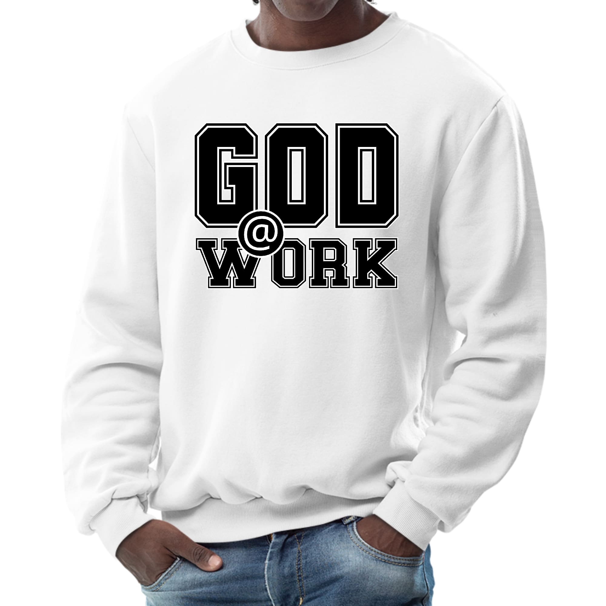 Mens Graphic Sweatshirt, God @ Work Print-0