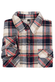 10.6oz Mens Heavy Flannel Shirts,Double Brushed Cotton-Red Blue Plaid-0