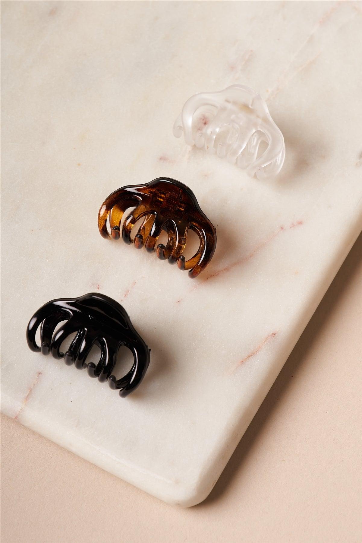 3pcs Clear Brown Black Mini Hair Claw Clips-0