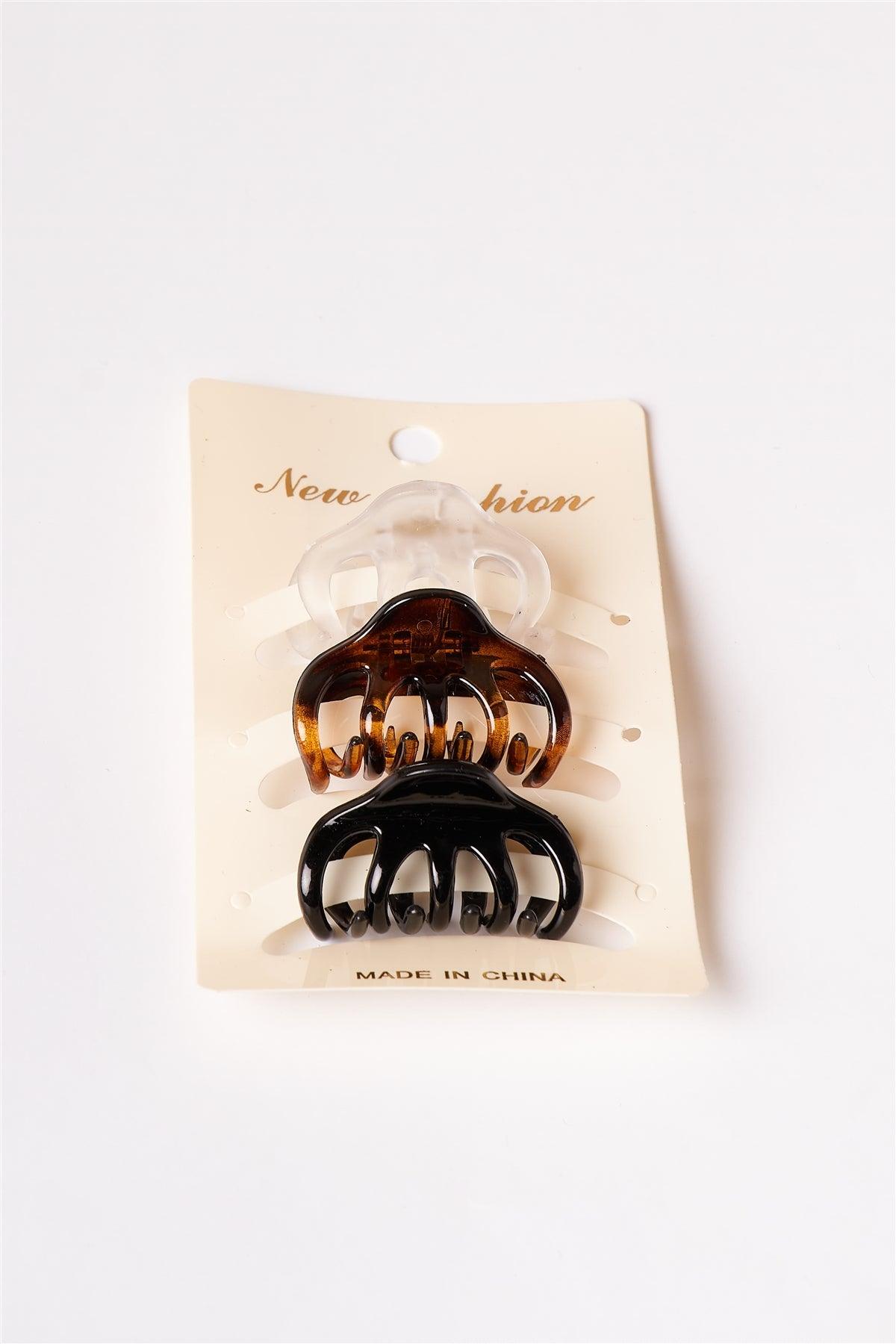 3pcs Clear Brown Black Mini Hair Claw Clips-2