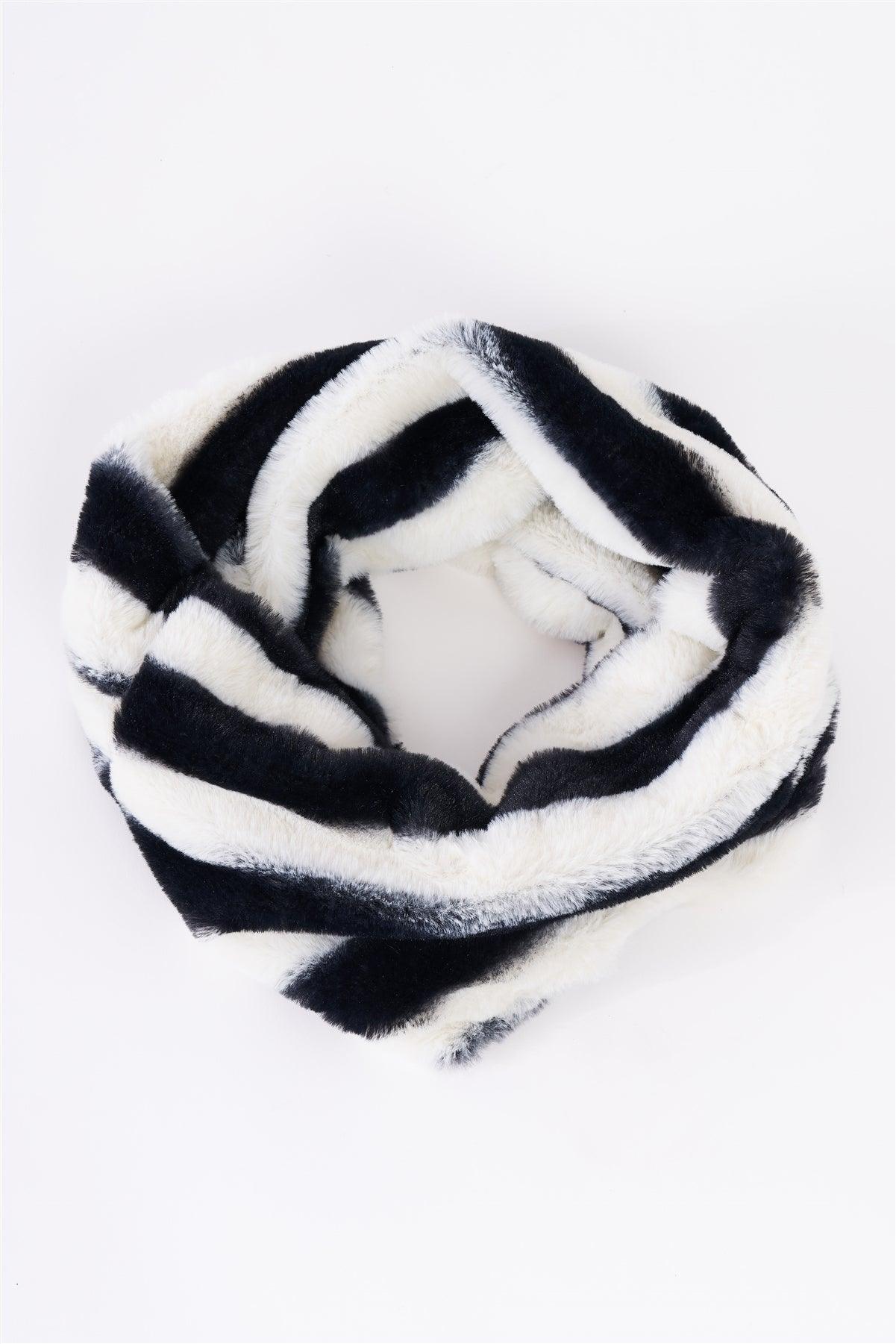 Zebra Striped Fuzzy Faux Fur Twisted Infinity Scarf-1