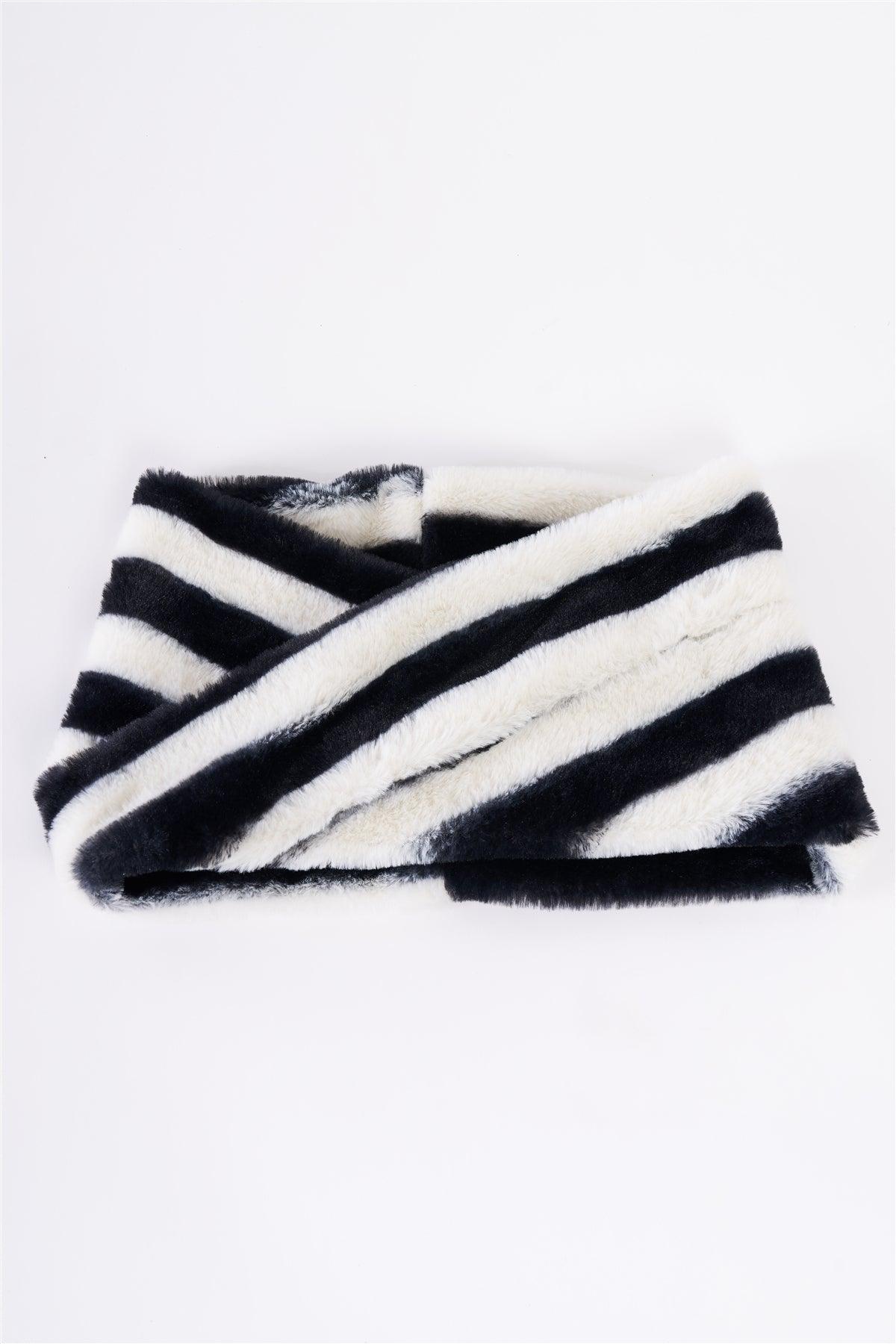 Zebra Striped Fuzzy Faux Fur Twisted Infinity Scarf-3